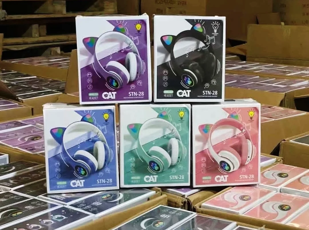 Cute Cat Ear Wireless Bluetooth Headphones – LED Gaming Headset with Mic for Kids & Teens | Foldable, Noise Cancelling, Rechargeable