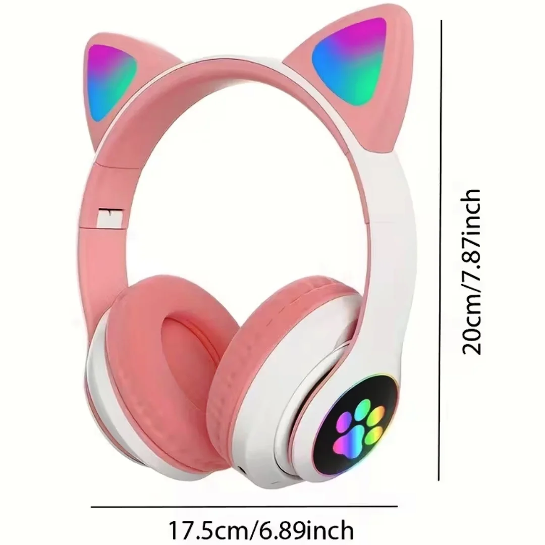 Cute Cat Ear Wireless Bluetooth Headphones – LED Gaming Headset with Mic for Kids & Teens | Foldable, Noise Cancelling, Rechargeable