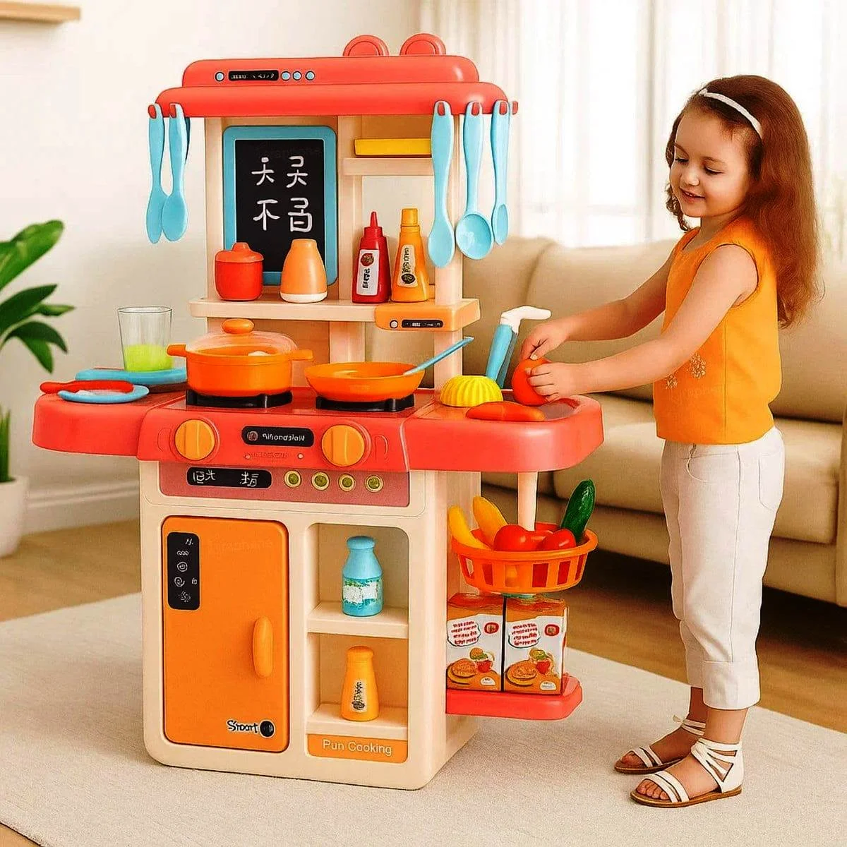 Kids Kitchen Set with Spraying Mist & Running Water Tap – 42 PCS Pretend Cooking Toy