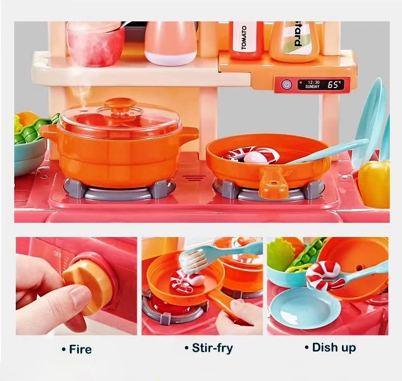 Kids Kitchen Set with Spraying Mist & Running Water Tap – 42 PCS Pretend Cooking Toy