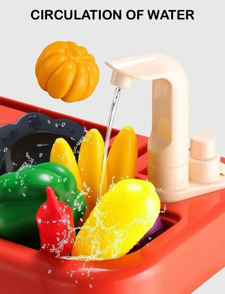 Kids Kitchen Set with Spraying Mist & Running Water Tap – 42 PCS Pretend Cooking Toy