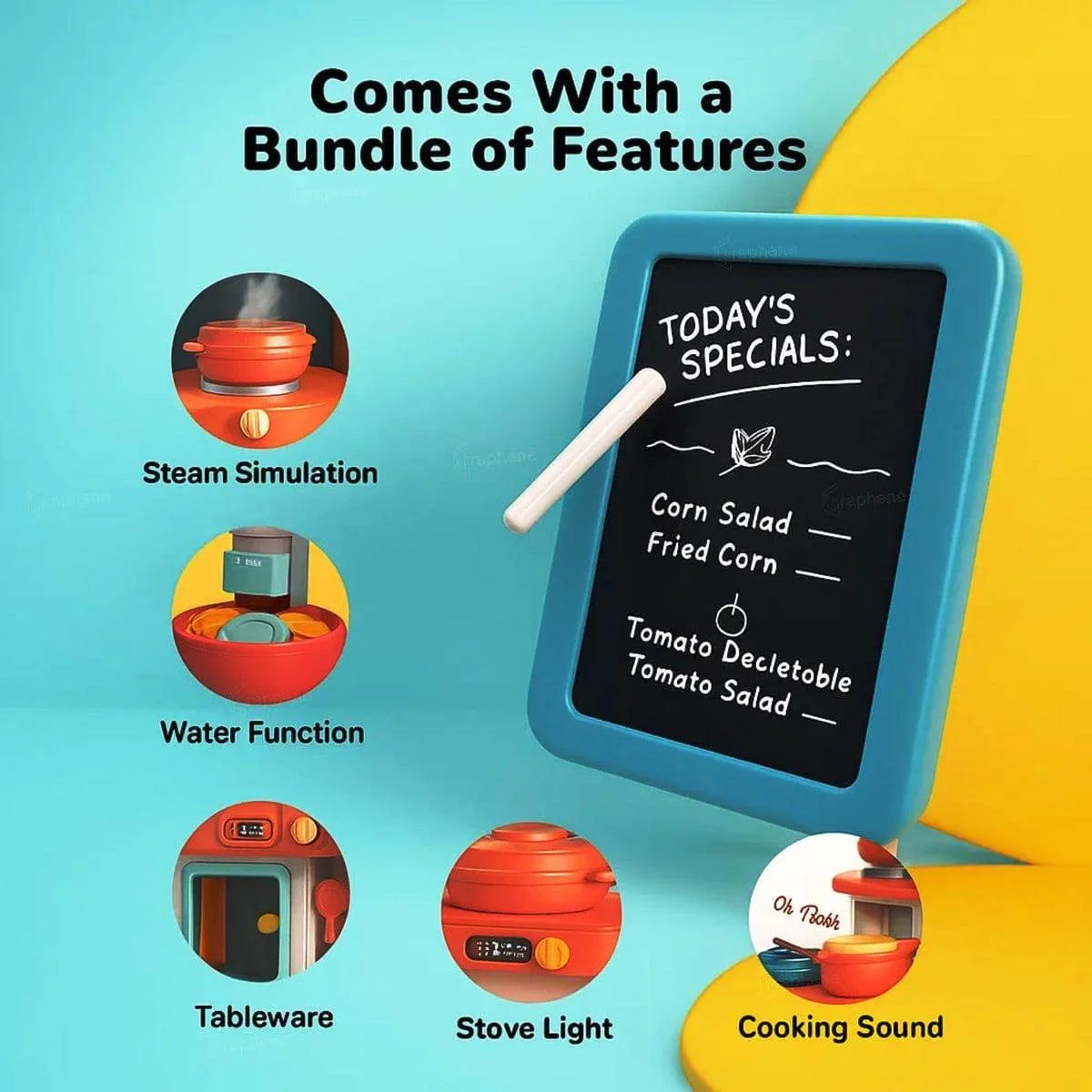 Kids Kitchen Set with Spraying Mist & Running Water Tap – 42 PCS Pretend Cooking Toy