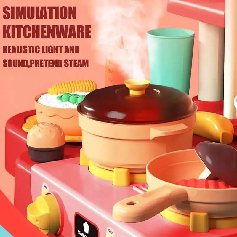 Kids Kitchen Set with Spraying Mist & Running Water Tap – 42 PCS Pretend Cooking Toy