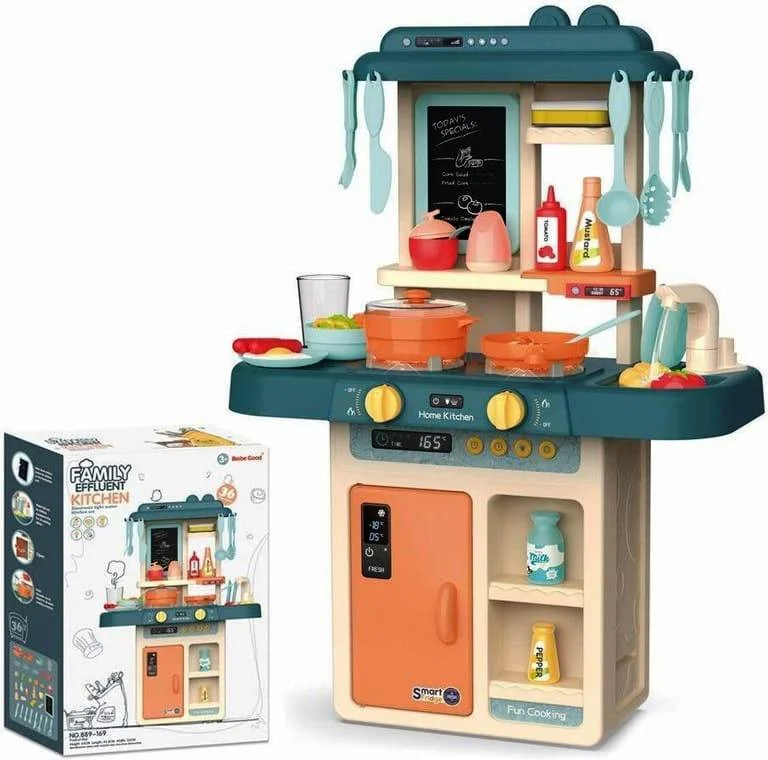 Kids Kitchen Set with Running Water Tap – 36 PCS Pretend Cooking Toy