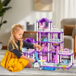 Large Dollhouse Toy for Kids – Pretend Play Doll House with Furniture & Accessories for Girls